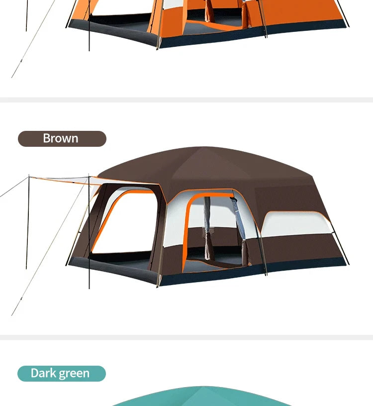 Outdoor Camping Family Tent 3-12 Person Double Layers Oversize 2 Rooms Thickened Rainproof Outdoor Family Camp Tour Equipment