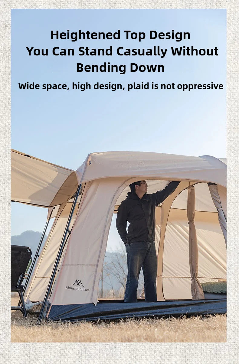 MOUNTAINHIKER Camping Family luxury Tent 3-12 Person Double Layers Oversize 2 Rooms Thickened Rainproof Outdoor Tour Equipment