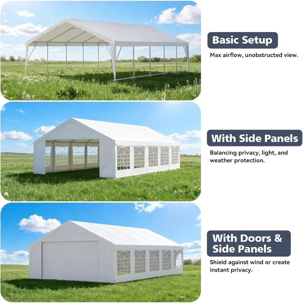 Party Tent 16x32 Heavy Duty, Waterproo Outdoor Event Tent with Removable Sidewalls & Roll-Up Door, Portable Carport or Wedding,