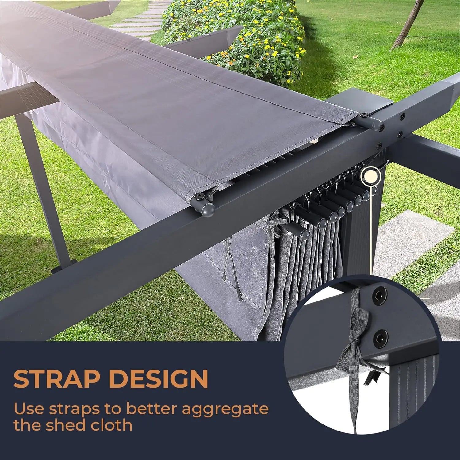 10' X 13' Outdoor Retractable Pergola Canopy for Deck, Backyard, Patio, Aluminum Pergola with Sun Canopy, Includes Ground Studs
