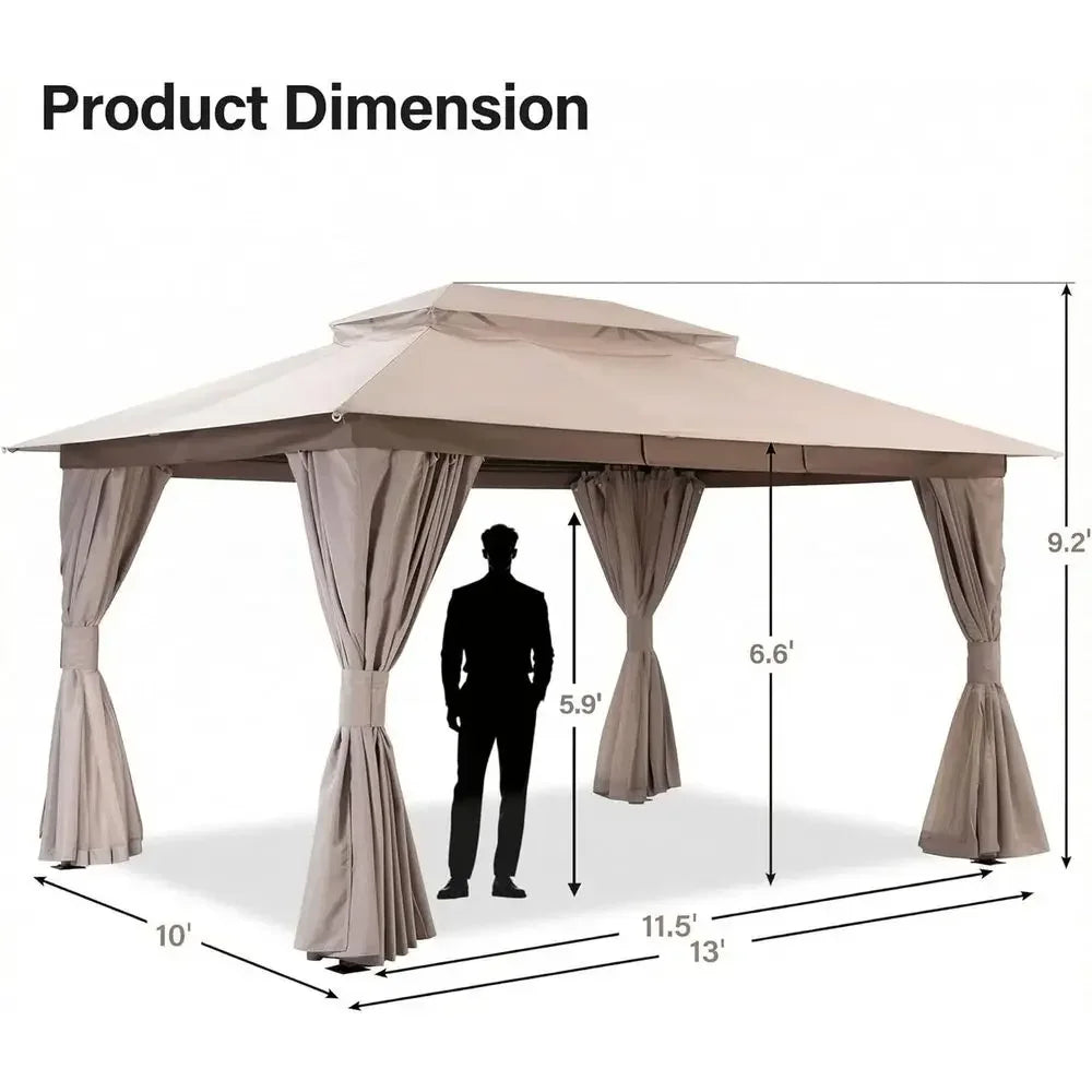 10'x13' Outdoor Gazebo with Double Roof, Mosquito Net, and Privacy for Backyard Parties and Events