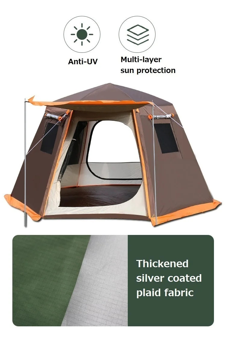 Automatic Camping Tent Outdoor Waterproof Anti-UV Hexagonal Big Tent Aluminum Pole Garden Pergola Awning Family Tent 4-6 Persons