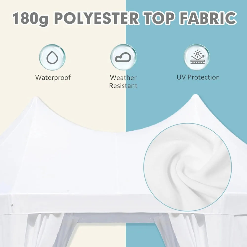 26'x19' Party Tent, White Wedding Tent, Decagonal Heavy Duty Canopy with 8 Removable Sidewalls, 8 Church Windows and 2 Pull-Bac