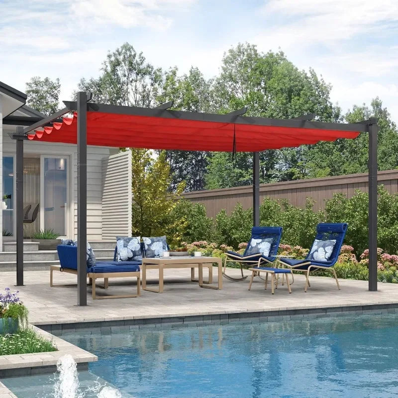 PURPLE LEAF 10' X 13' Outdoor Retractable Pergola with Sun Shade Canopy Patio Metal Shelter for Garden Porch Beach Pavilion