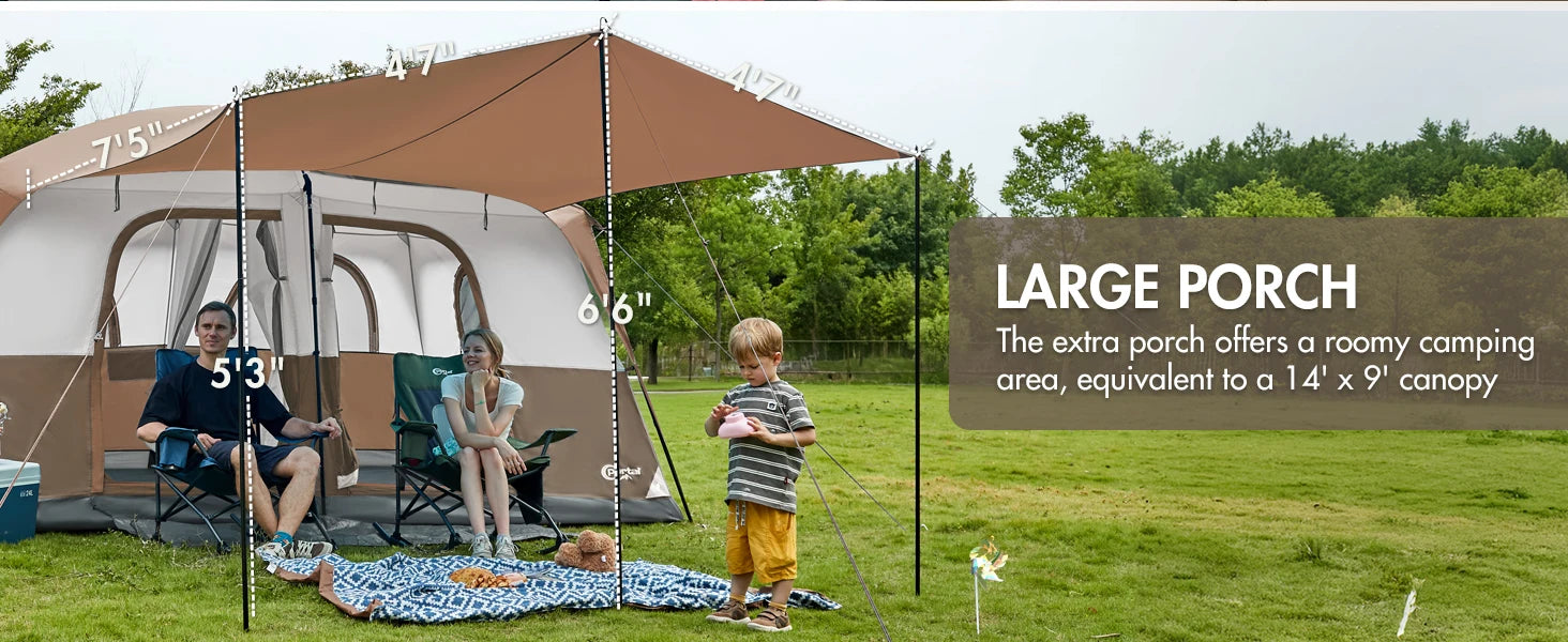 6 | 8 | 10 Person Family Camping Tent with Porch, Big Family Camping Tent with Tall Height, Good Ventilation, Water Resitant Large Tent for Outdoor Camping, Backyard