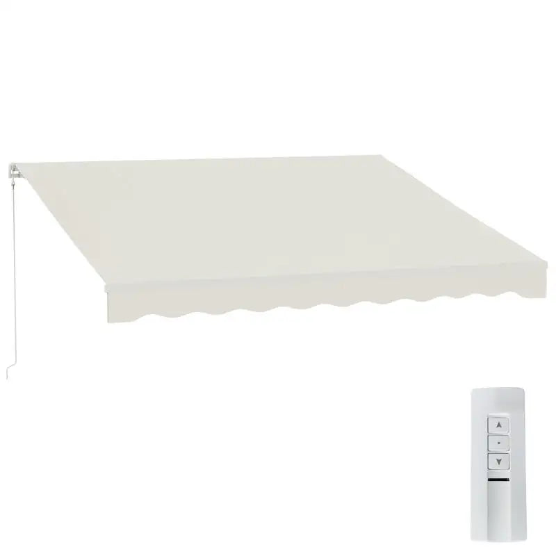 12' x 10' Electric Awning, Retractable Awning, UV Protection Sun Shade Shelter with Remote Controller and Manual Crank Handle for Deck, Balcony, Yard, Cream White
