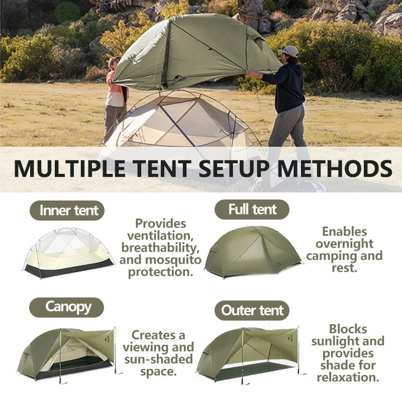 Naturehike Mongar Pro 123 Ultralight Three Season Outdoor Waterproof 20D Nylon Hiking Tent 2 Person Rucksack Camping Riding Tent