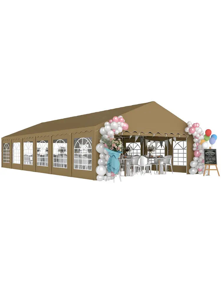 [Free Shipping] 20' x 40' Party Tent, Outdoor Canopy Tent with Removable Sidewalls, 12 Windows for Parties, Wedding, Events, BBQ, Brown