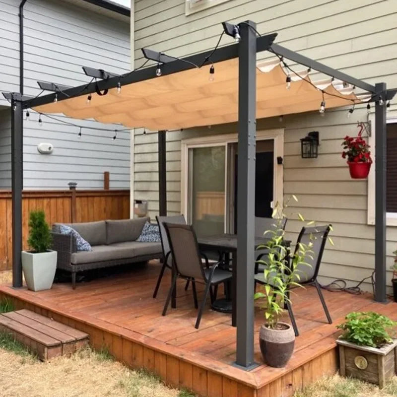 PURPLE LEAF 10' X 13' Outdoor Retractable Pergola with Sun Shade Canopy Patio Metal Shelter for Garden Porch Beach Pavilion