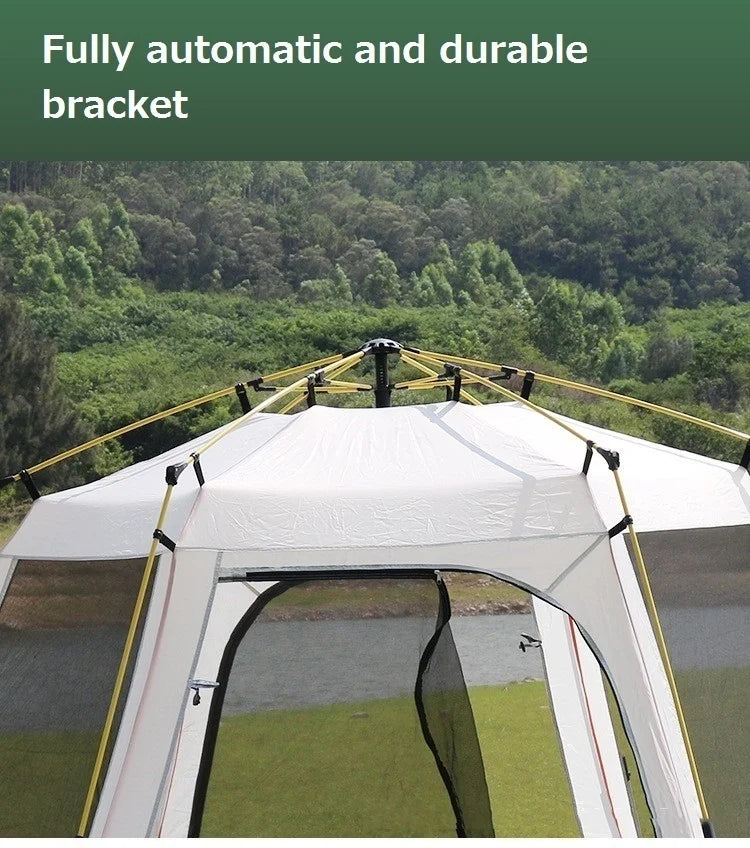 Automatic Camping Tent Outdoor Waterproof Anti-UV Hexagonal Big Tent Aluminum Pole Garden Pergola Awning Family Tent 4-6 Persons