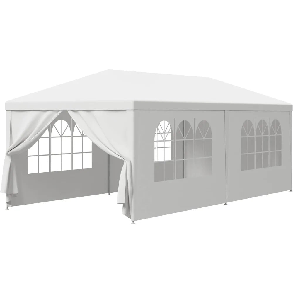 10' x 20' Outdoor White Waterproof Gazebo Canopy Tent with Removable Sidewalls Windows Heavy Duty Tent for Party W