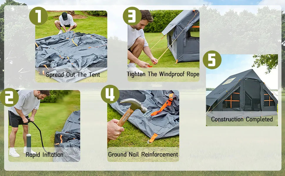 Inflatable Tents for Camping - Easy Blow Up Glamping Tent with Hand Pump, Hot Tent with Stove Jack Waterproof PVC Air Inflatable