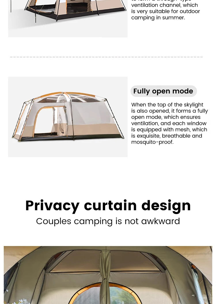 Outdoor Camping Family Tent 3-12 Person Double Layers Oversize 2 Rooms Thickened Rainproof Outdoor Family Camp Tour Equipment