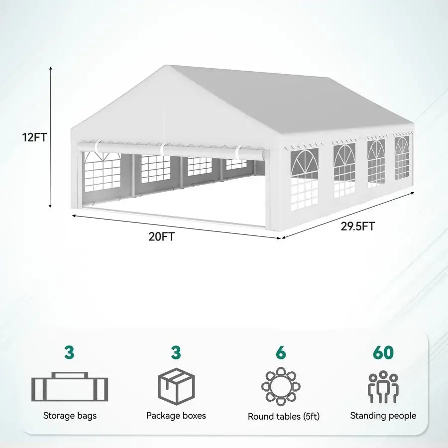 20x30FT Heavy Duty Party Tent PVC White Tent Wedding Event Shelters Ripple Design Upgraded Galvanized Canopy with Large Roof Re