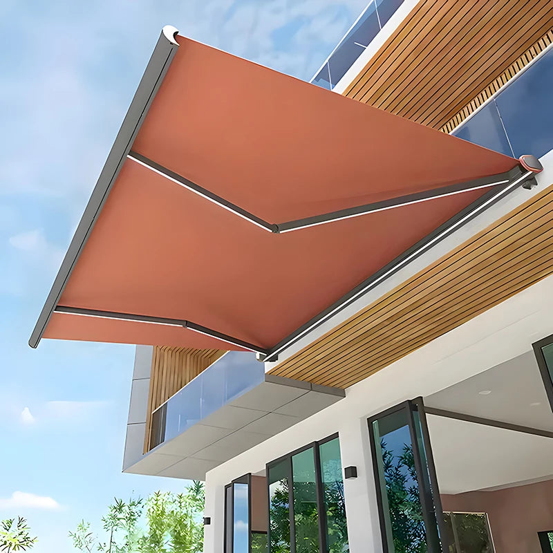 Full-Case Electric Awning - Retractable, Smart Auto Remote-Controlled Folding Sun & Rain Shelter with Aluminum Alloy Frame for O