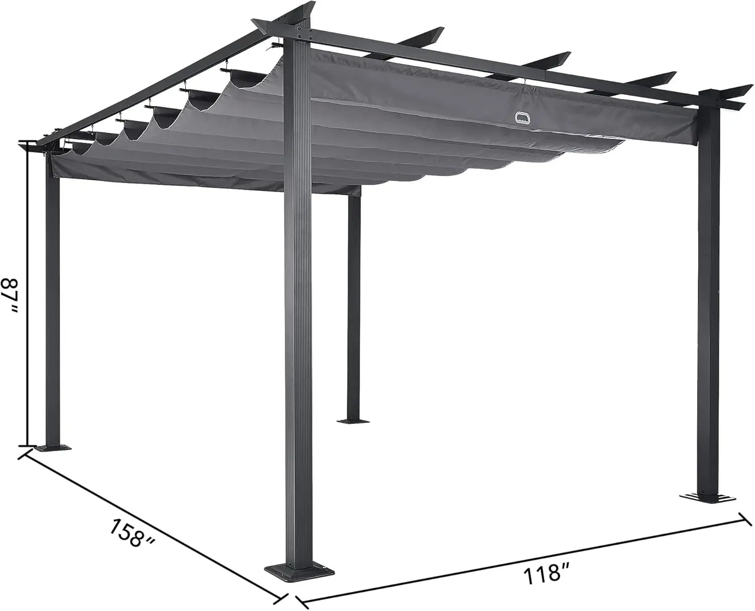 10' X 13' Outdoor Retractable Pergola Canopy for Deck, Backyard, Patio, Aluminum Pergola with Sun Canopy, Includes Ground Studs