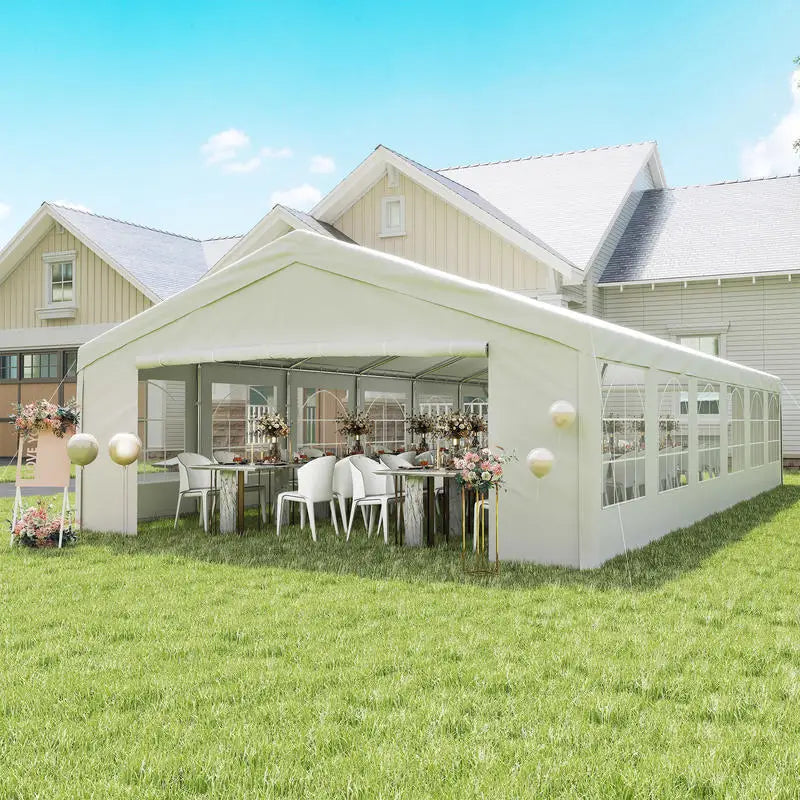 Outsunny 20 x 40 ft Heavy Duty Party Tent Outdoor Gazebo Wedding Tent Event Shelter Carport BBQ with Removable Sidewalls & Windows, Outside Waterproof Canopy for Parties, White