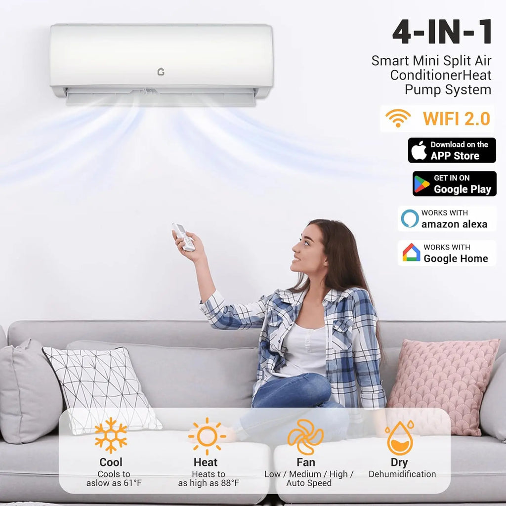 Garvee 20 SEER2 9000 BTU Mini Split Air Conditioner & Heater, Wifi Enabled Ductless Inverter AC Unit with 230V Energy Saving System, White
