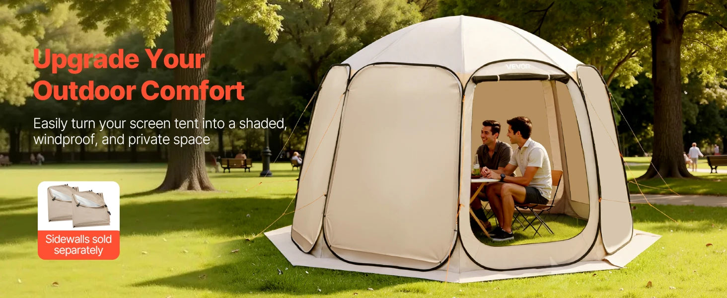 Pop-up Screen House Tent, 12 x 11 ft (approx. 3.7 x 3.4 m), screen gazebo for 10–12 people with extended awning, portable screened enclosure with carry bag and mesh walls, ideal for patios, backyards and outdoor activities