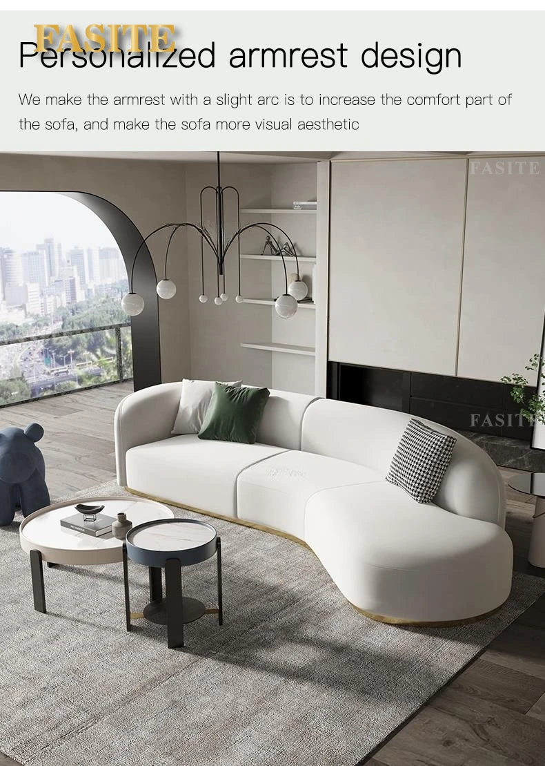 Curved Shape Modern Sofa Luxury Technology Minimalist Sofas Sectional Living Room Home Furniture Chaise Golden Metal Frame