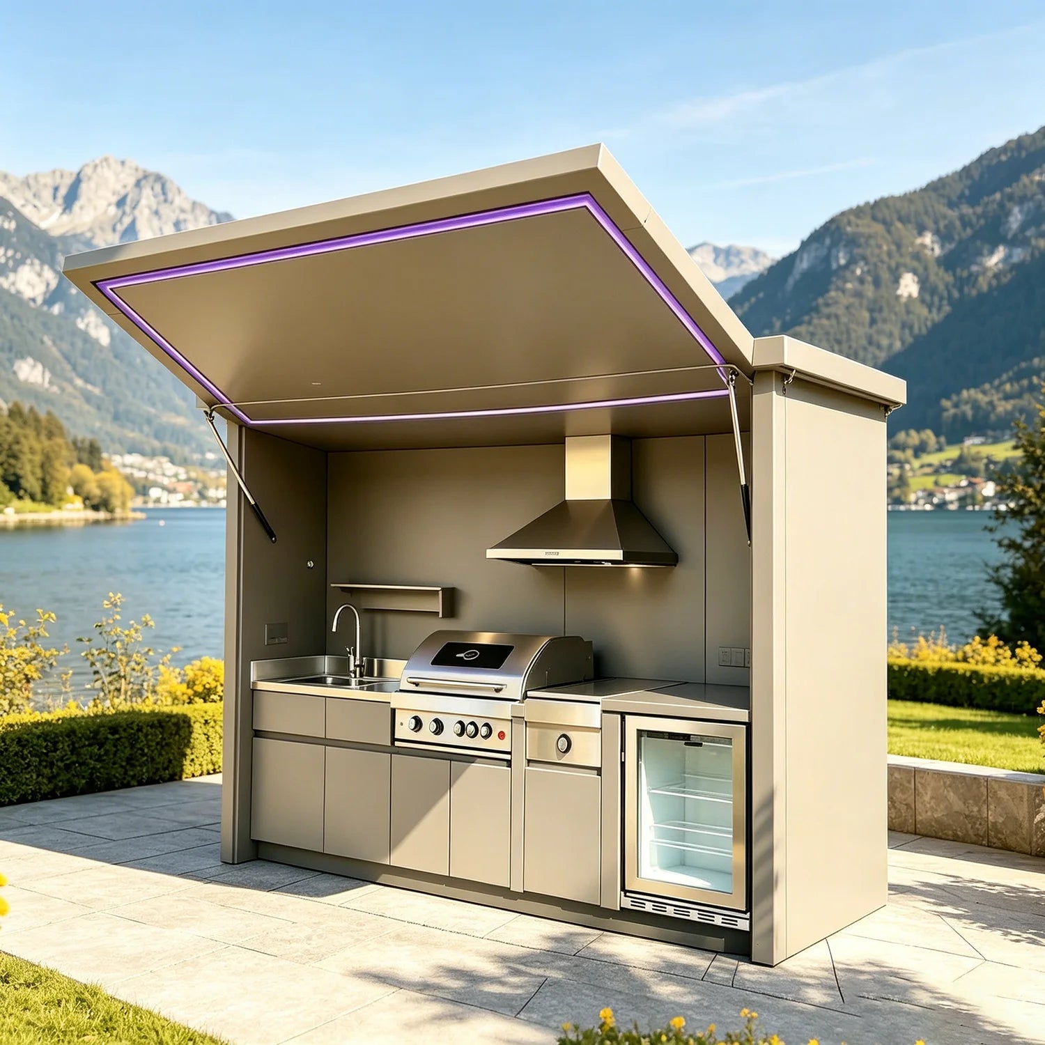 All-in-One Complete Custom Outdoor Kitchen, Premium Fully Equipped, Anti Wind Rain Snow for Residential Outdoor Use