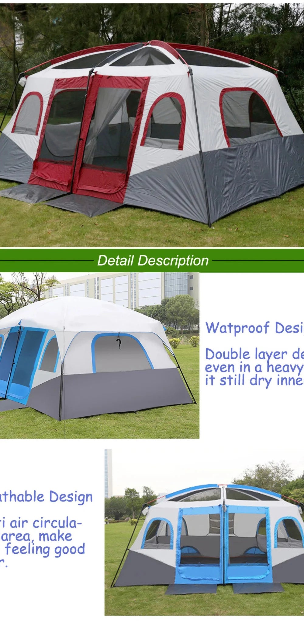 8 10 12 Person Large Family Camping Tent Waterproof Outdoor Cabin Shelter for Spacious Group Camping Events Marquee