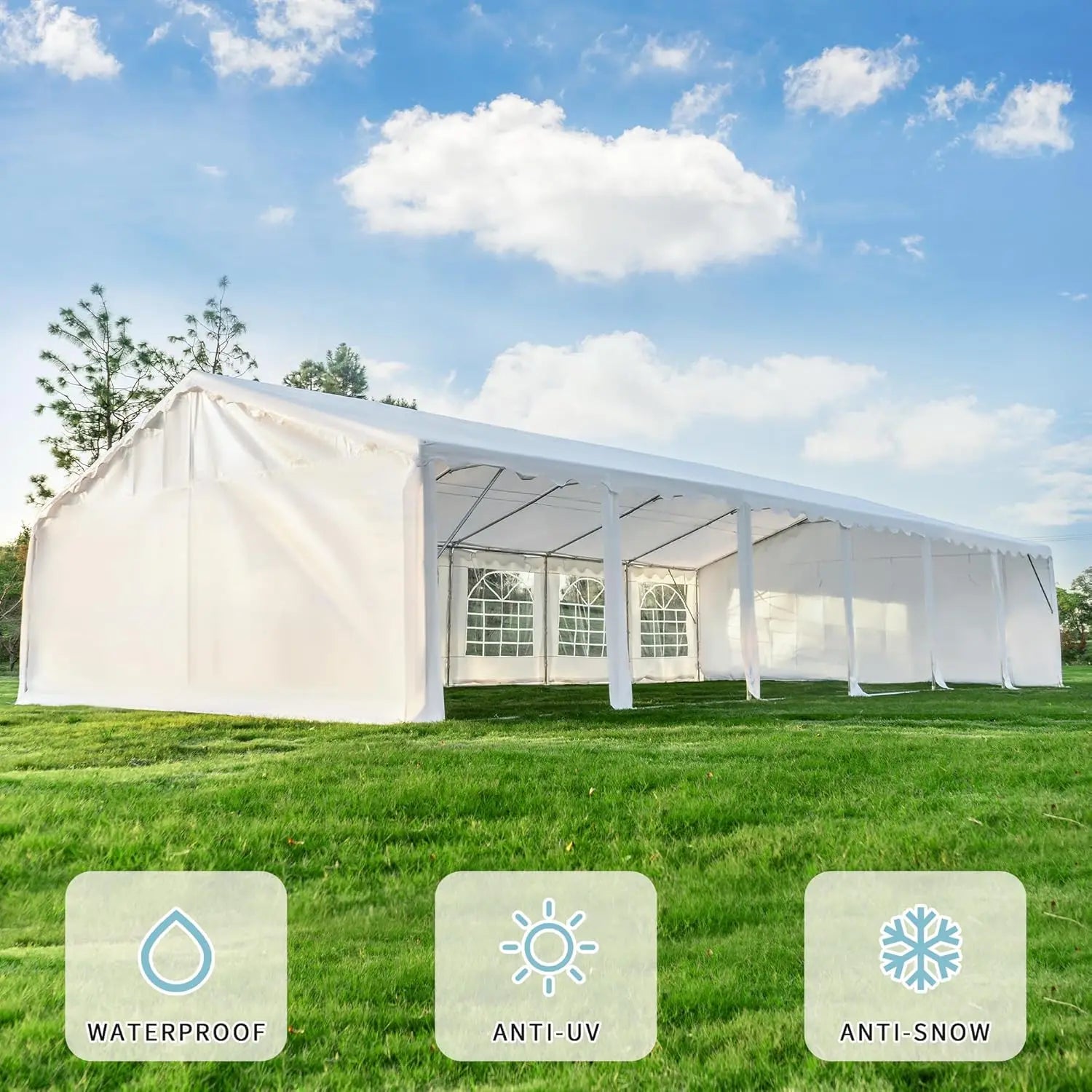 20x40ft Heavy Duty Party Tent Removable Sidewalls 2 Roll-up Doors 4 Storage Bags Outdoor Wedding Canopy White, Customized