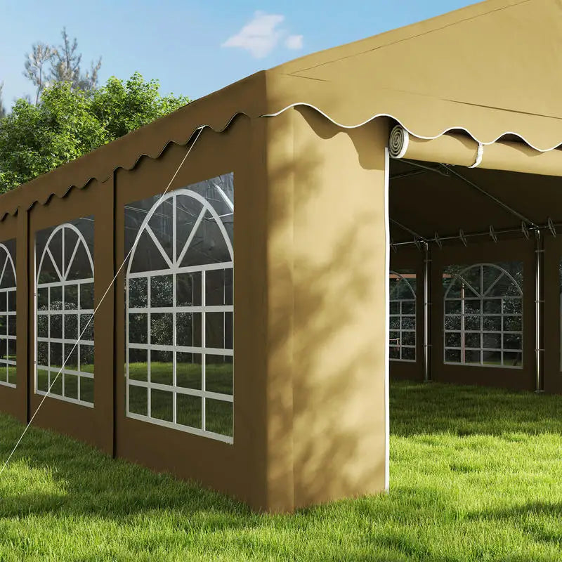 [Free Shipping] 20' x 40' Party Tent, Outdoor Canopy Tent with Removable Sidewalls, 12 Windows for Parties, Wedding, Events, BBQ, Brown