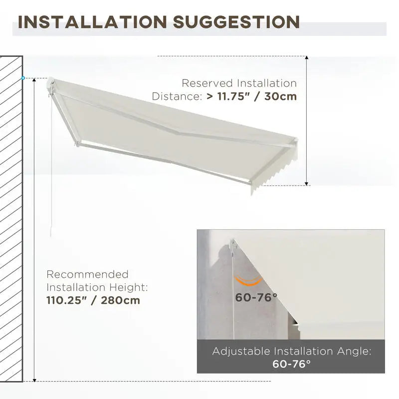 12' x 10' Electric Awning, Retractable Awning, UV Protection Sun Shade Shelter with Remote Controller and Manual Crank Handle for Deck, Balcony, Yard, Cream White