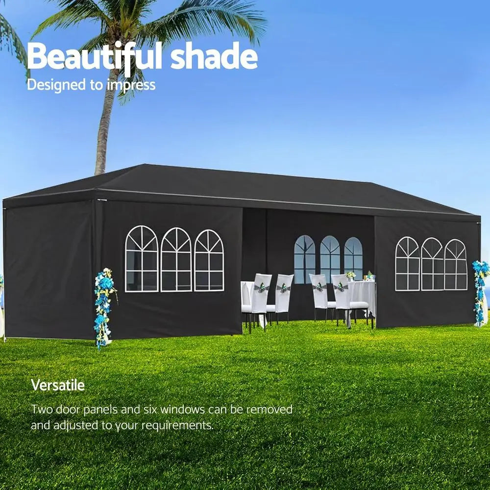 10x30 Outdoor Party Tent with 8 Removable Sides, Waterproof PE and Stabilizing Kit for Weddings and Events