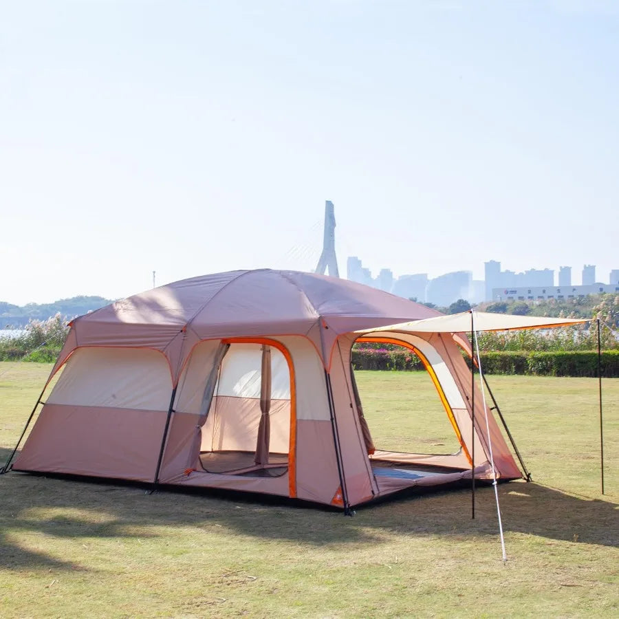 Extra Large Tent for 6101214 People with 2 Rooms 3 Doors and 3 Windows Mesh Panels Straight Wall Design Waterproof Double Layer