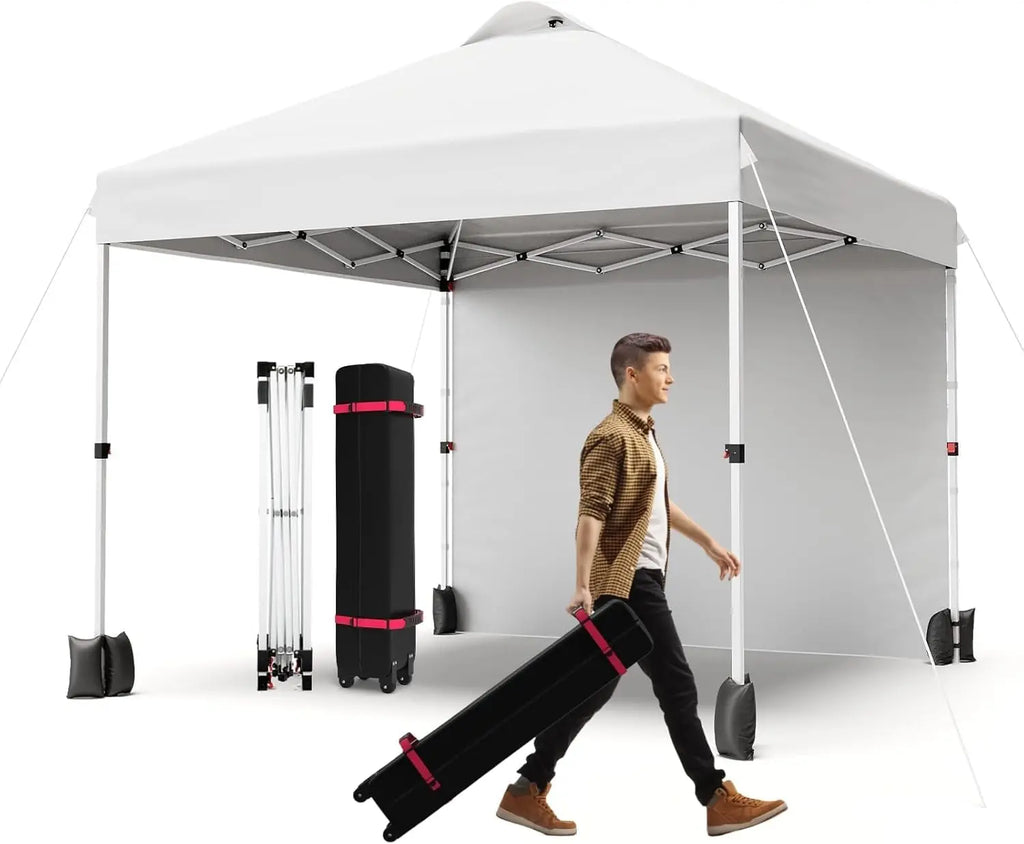10x10FT Pop Up Gazebos Canopy Tent with Removable Sidewall, One-Push Instant Setup Outdoor Canopy Shelter with Vented Roof, Roller Bag & Sandbags for Beach Camping Market