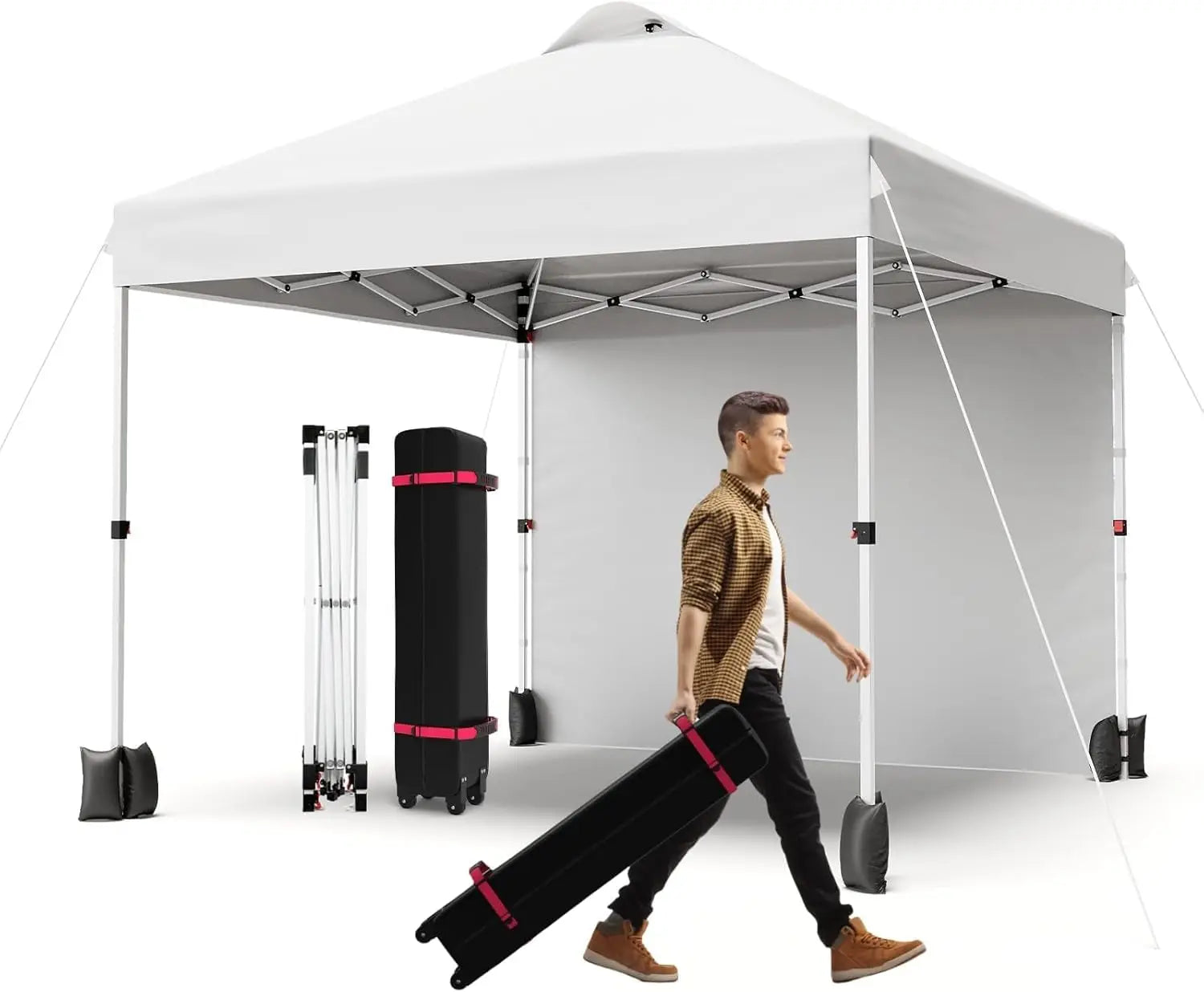 10x10FT Pop Up Gazebos Canopy Tent with Removable Sidewall, One-Push Instant Setup Outdoor Canopy Shelter with Vented Roof, Roller Bag & Sandbags for Beach Camping Market