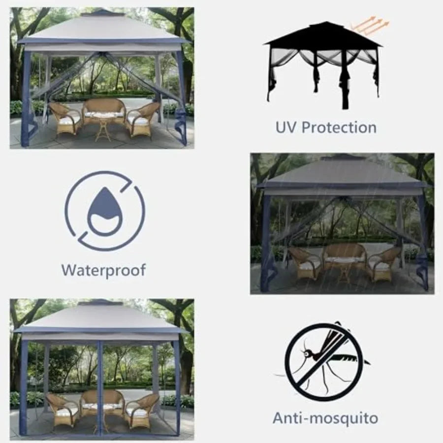 11x11 Pop Up  Tent Outdoor  with Netting Outdoor Gazebo for Backyard Tent with Handbag