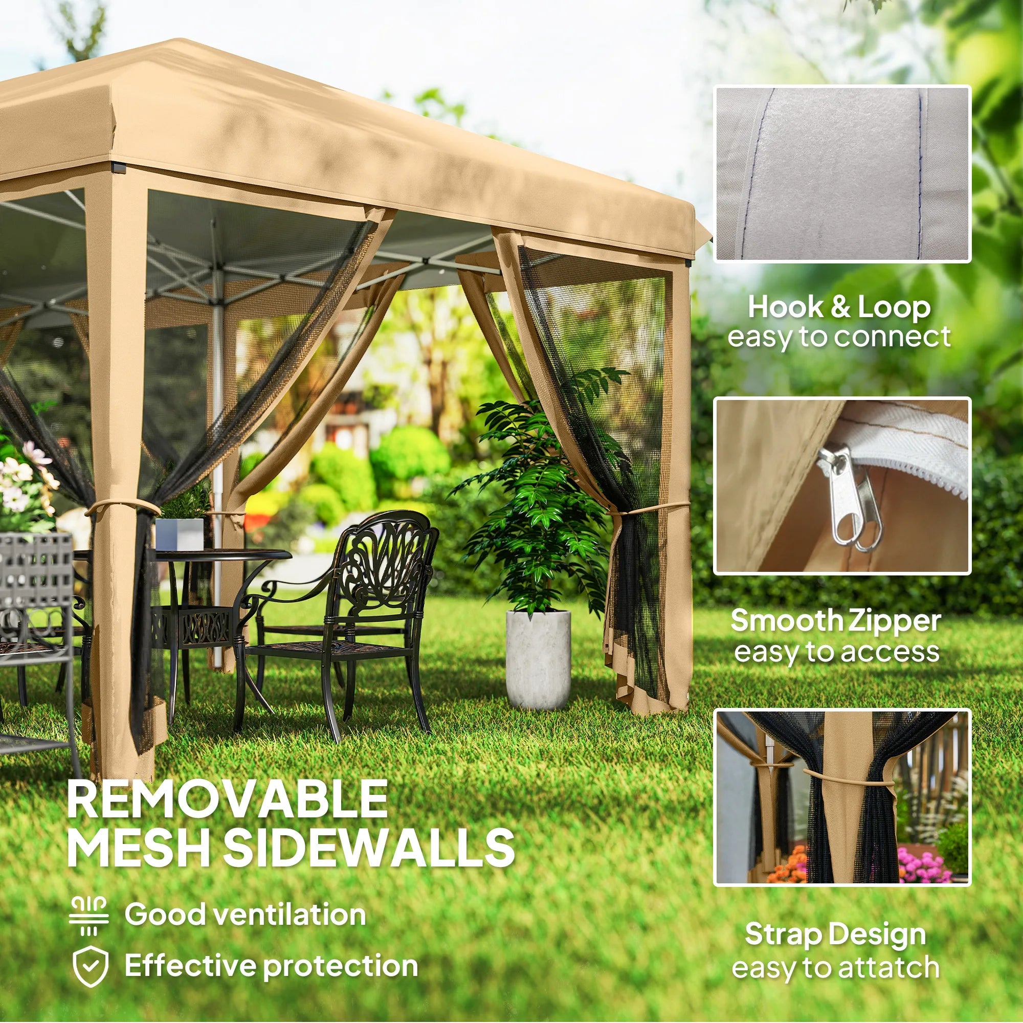 10x20 Pop Up Canopy Tent Water Resistant with Mesh Netting Heavy Duty Instant Sun Shelter Large Portable for Patio Garden Beige