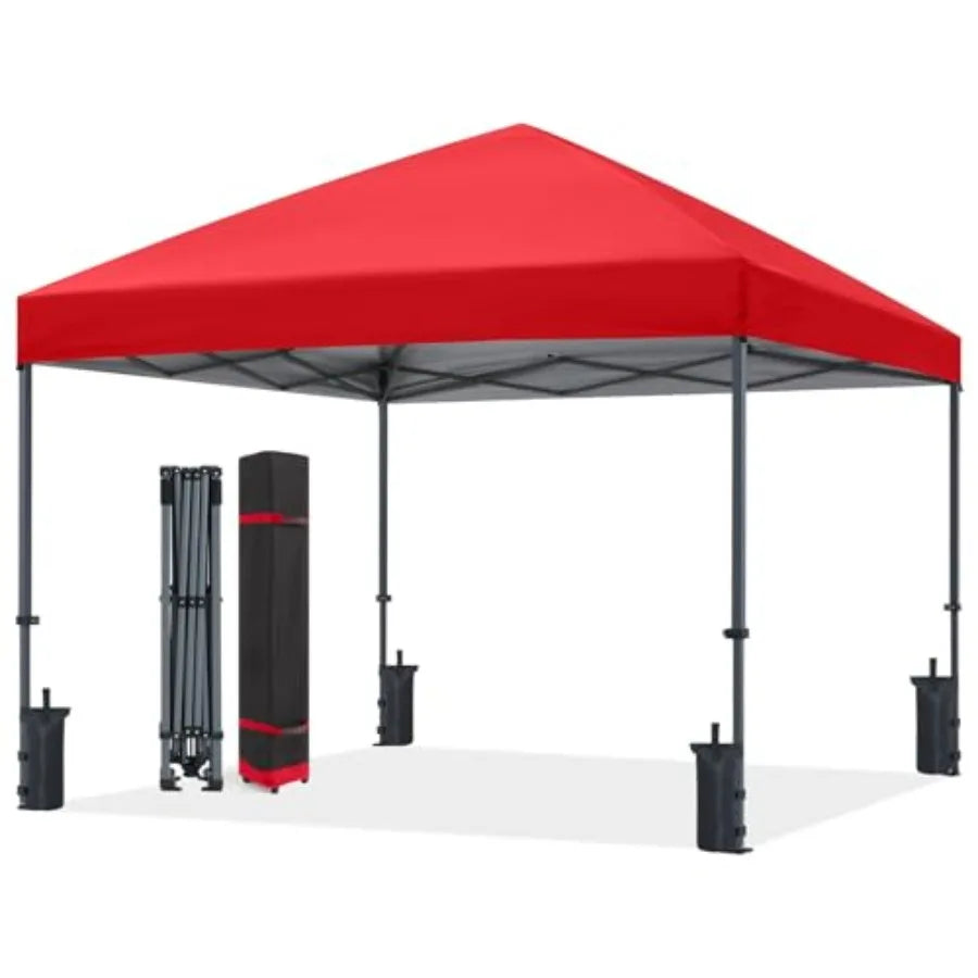 Outdoor Easy Pop up Canopy Tent 10x10 with 4 Sandbags, Red