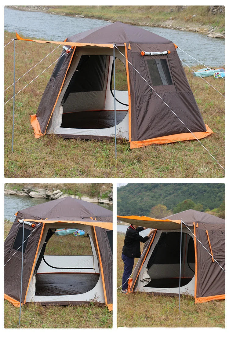 Automatic Camping Tent Outdoor Waterproof Anti-UV Hexagonal Big Tent Aluminum Pole Garden Pergola Awning Family Tent 4-6 Persons