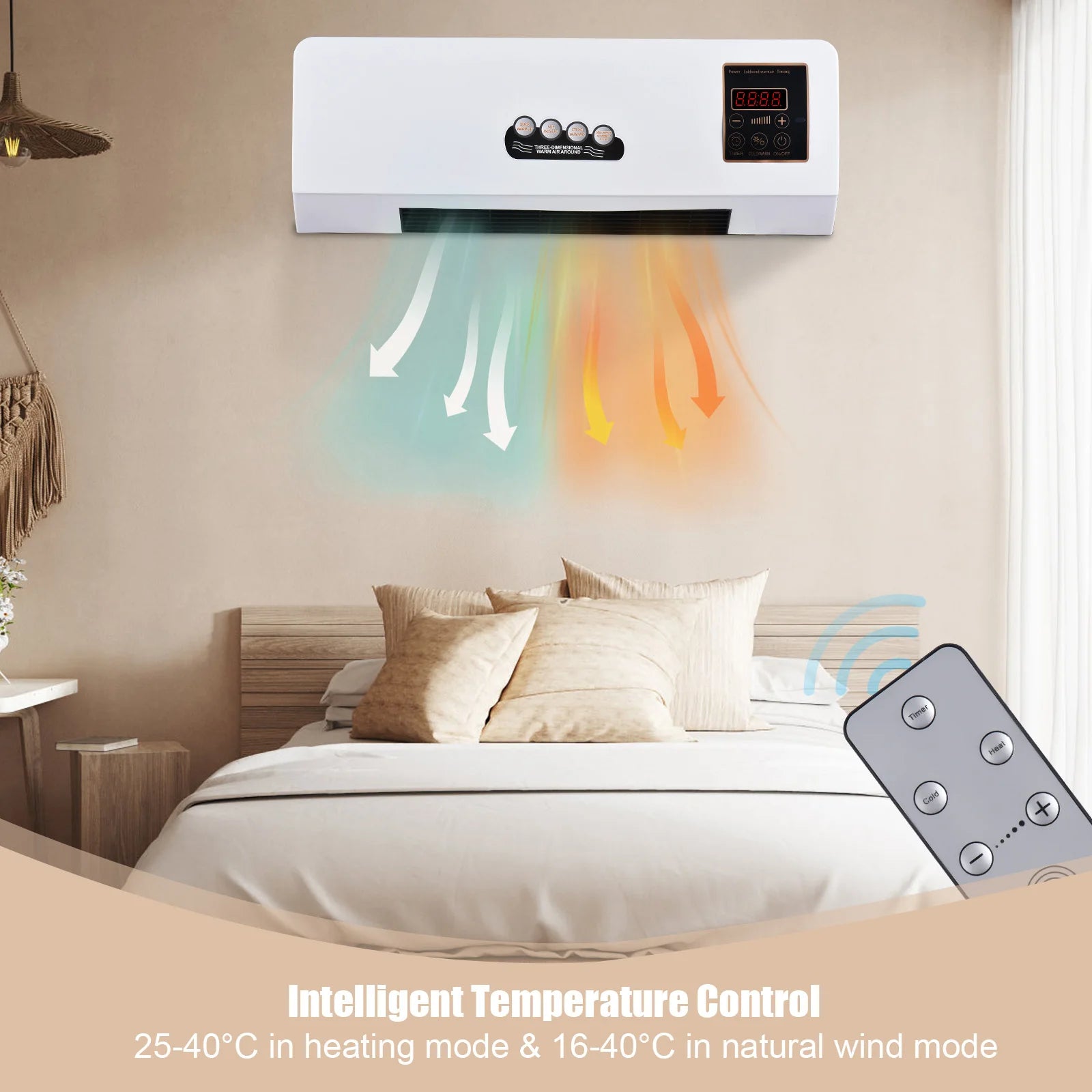 2 in 1 Wall-mounted Air Conditioner Electric Heating Fan with Remote Control Hot Wind Natural Wind Simple Air Conditioner Fan