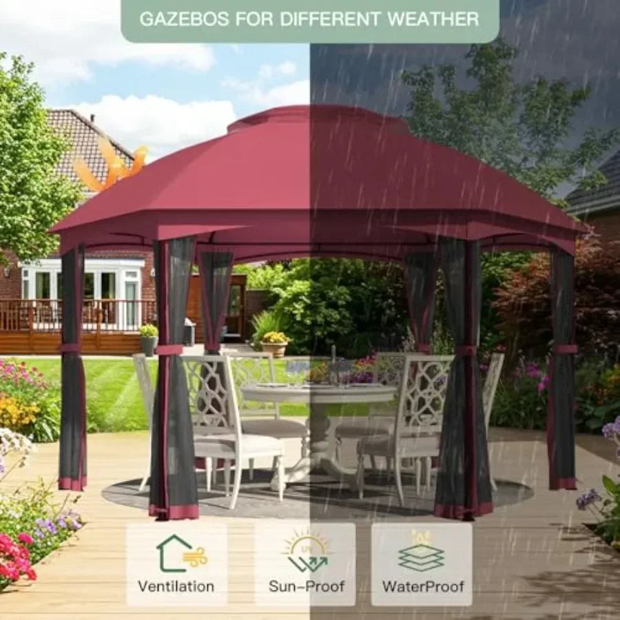 Gazebos on Clearance 13 x 13 Ft 6 Sided Outdoor Gazebo with Double Air Roofs and Netting Walls Heavy Duty Steel Fe Gazebo Tent