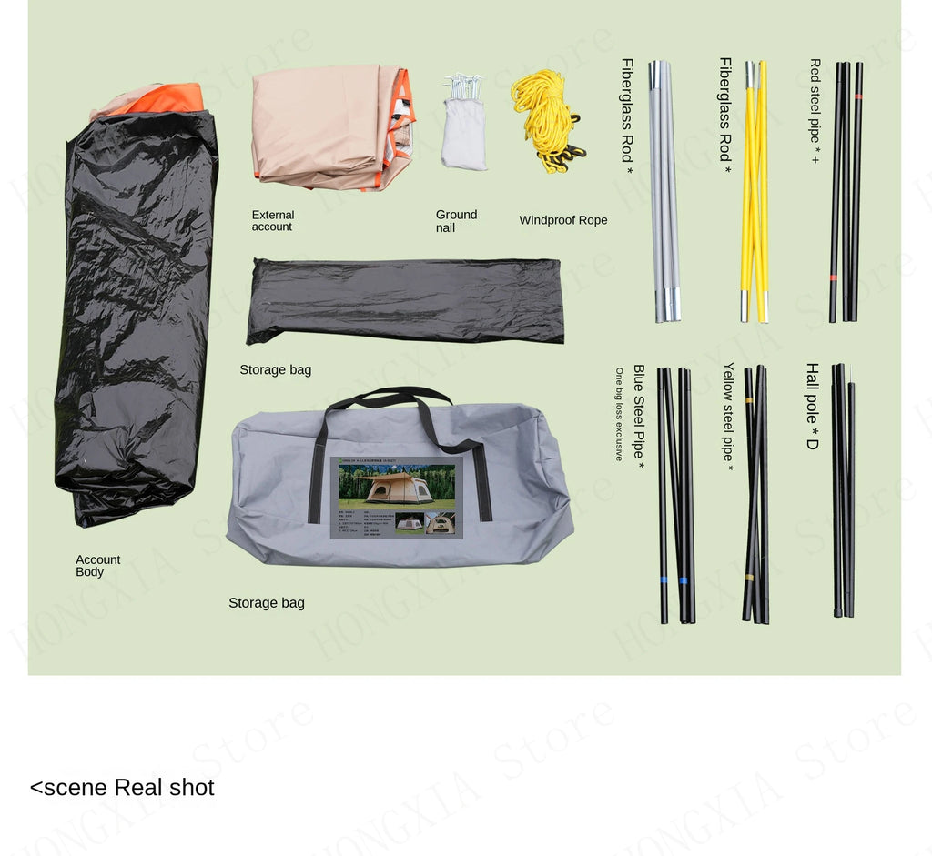 Double Rainproof Outdoor Tent, 2 Rooms and 1 Hall Villa Tent, Camping Tents, 4-10 Person, Overnight Camping Equipment, New