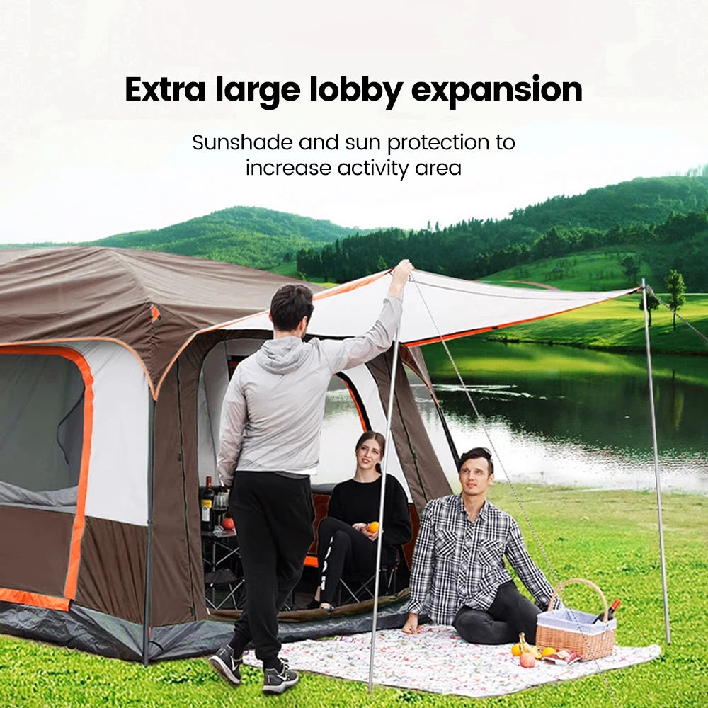 4-12 Person Camping Tent Family Waterproof Sunproof 210D Oxford Windproof 2 Room Tent 4 Season Outdoor Backpacking Equipment