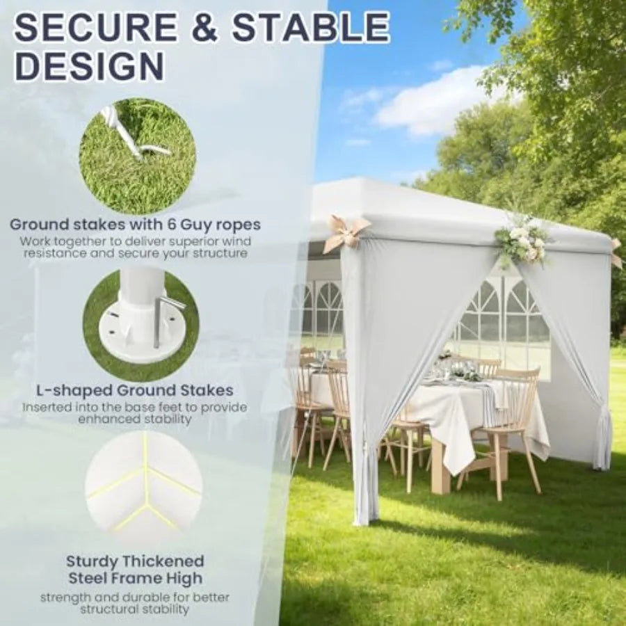 10x30 Party Tent with Sidewalls for Wedding, Party, Event Backyard Heavy Duty Waterproof PE Canopy, White, Steel Frame, 6 Remov