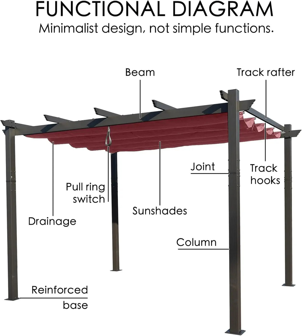 Morgan Outdoor Retractable Pergola with Sun Shade Canopy Patio Aluminum Pergola Shelter for Backyard Deck Garden Modern Metal G
