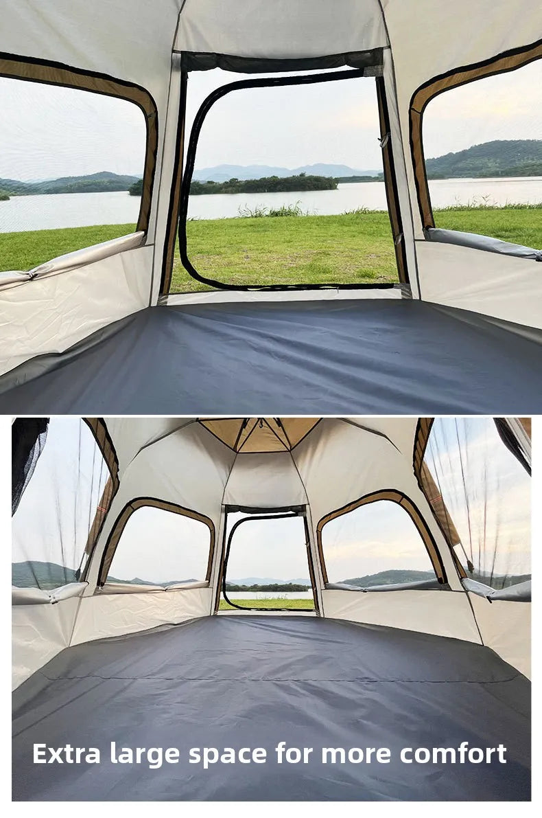 Portable Hexagon Pop Up Tent Outdoor 1 Room 1 Living Space Easy Setup Ventilated Park Camping Canopy Sunshade Party Tent