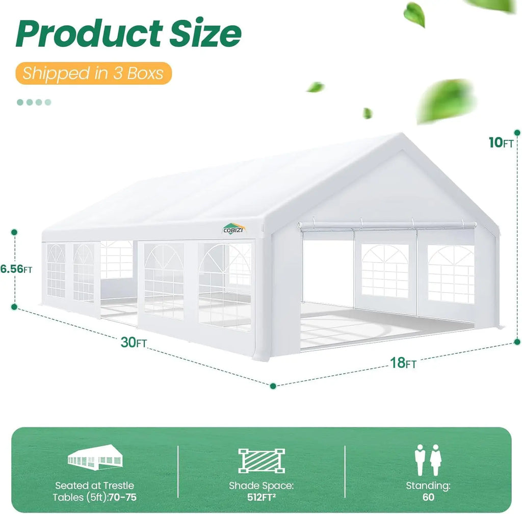 20x30 FT Party Tent Heavy Duty, Large Outdoor Event Tents for Parties with 8 Sidewalls & Built-in Sandbags,Waterproof, Custom