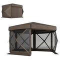 12' x 12' Hexagonal Pop Up Gazebo  Tent with 5 Sidewalls Waterproof Portable Outdoor  Shelter in Beige with Curtains Carry Bag