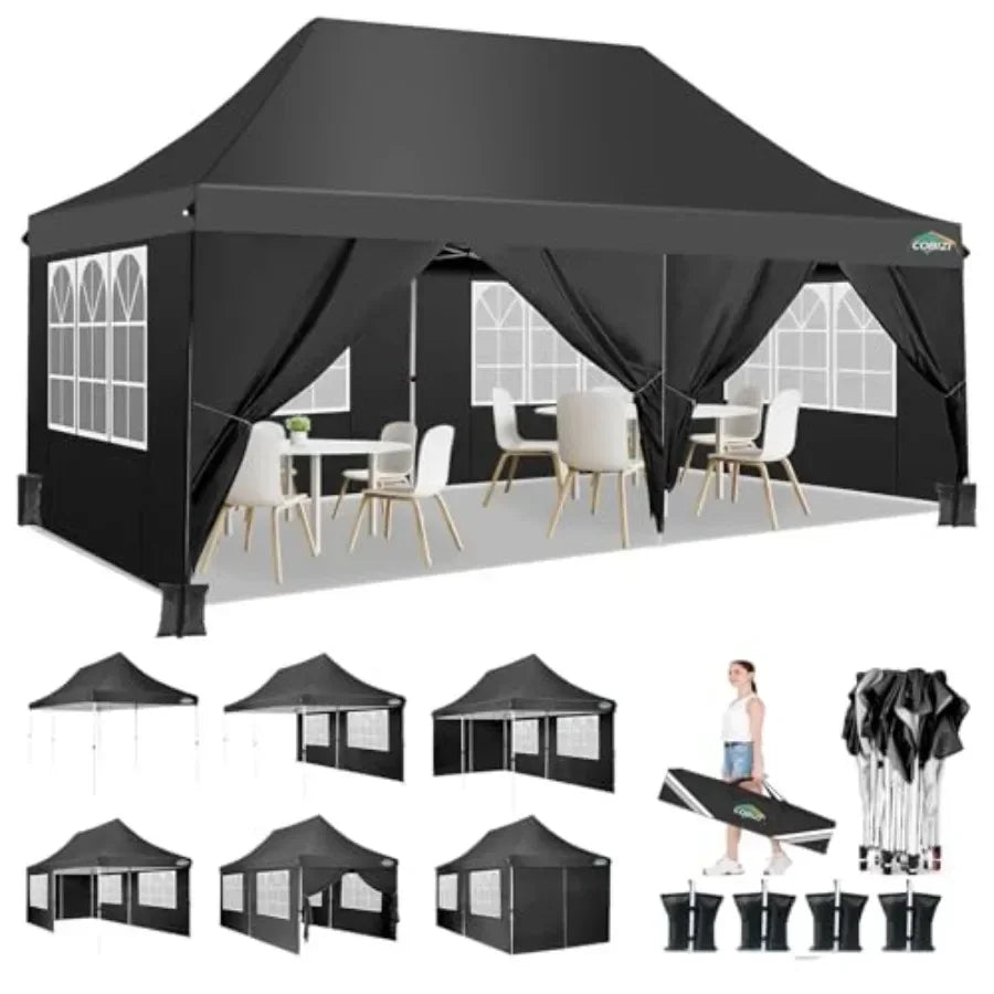 Pop Up  Tent 6 Removable Sidewalls Easy Up Commercial  Waterproof and UV50+ Gazebo with Portable Bag Adjustable Leg Heights Par