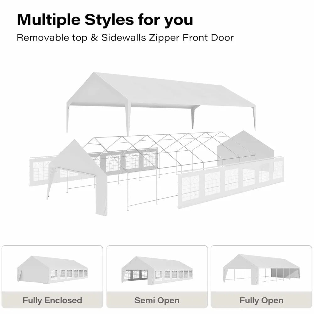20x40 Party Tent, Heavy Duty White Wedding Canopy with Removable Sidewalls & Steel Frame, Event Shelter Tent for, Customized