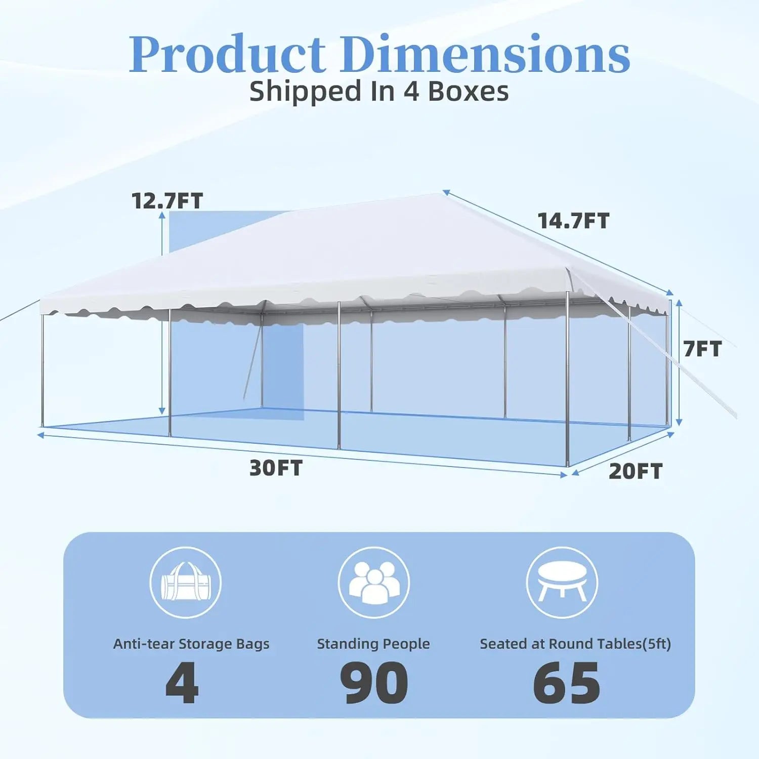 Tente de réception robuste et imperméable 20x30 pieds pour événements commerciaux et mariages en extérieur, cadre et bâche blancs, personnalisable