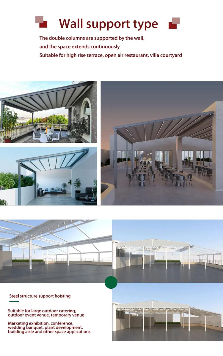 Any Size Custom Wholesale Premium PVC Fabric Cover Motorized Gazebo Auto Retractable Waterproof Outdoor Patio Canopy